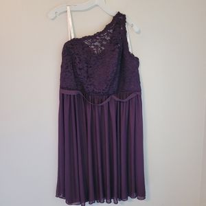 David's Bridal Lace Top One Shoulder Plum Bridesmaid Dress